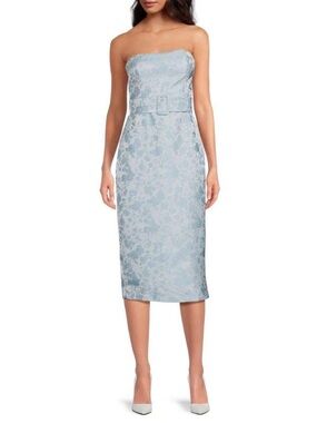 Amanda Uprichard Strapless Light Blue Jacquard Fae Dress